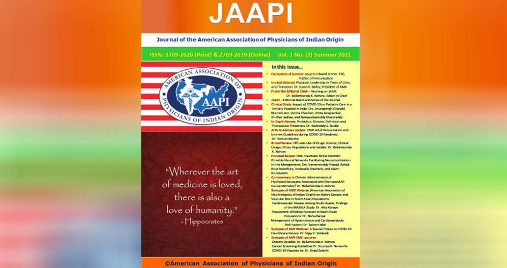 Dr. Bellamkonda K. Kishore-Led Team Releases Summer Edition of JAAPI
