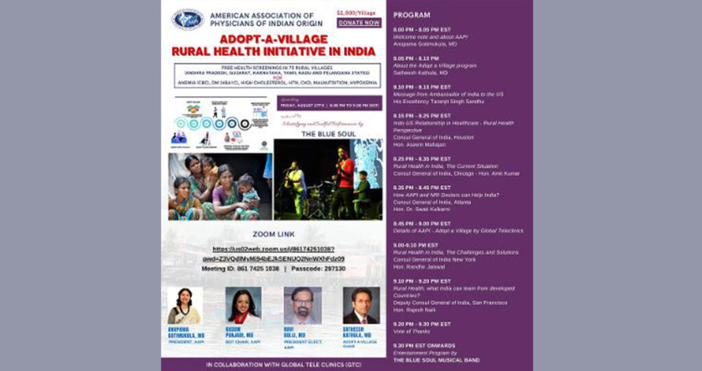 AAPI Launches Adopt-A-Village, A Rural Health Initiative In India Ambassador Taranjit Singh Sandhu & Consul Generals From All 5 Consulates In US Applaud AAPI’s Efforts