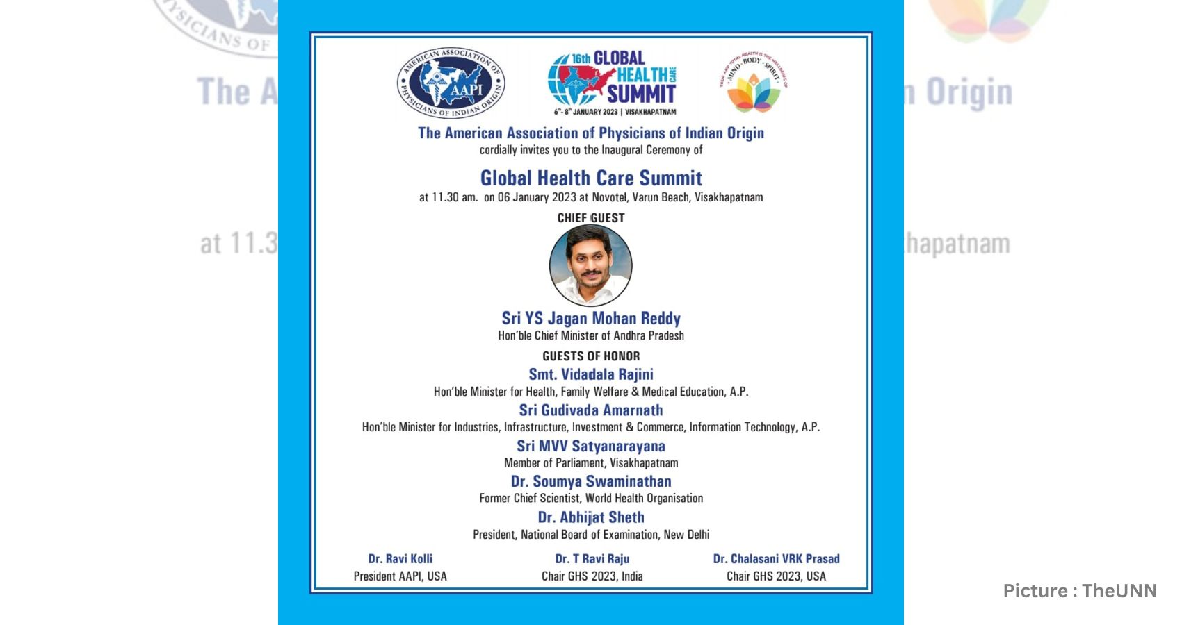 AAPI’s 16th Annual Global Health Summit to be Inaugurated by Shri. YS Jagan Mohan Reddy, Chief Minister of Andhra Pradesh in Visakhapatnam on January 6th, 2023
