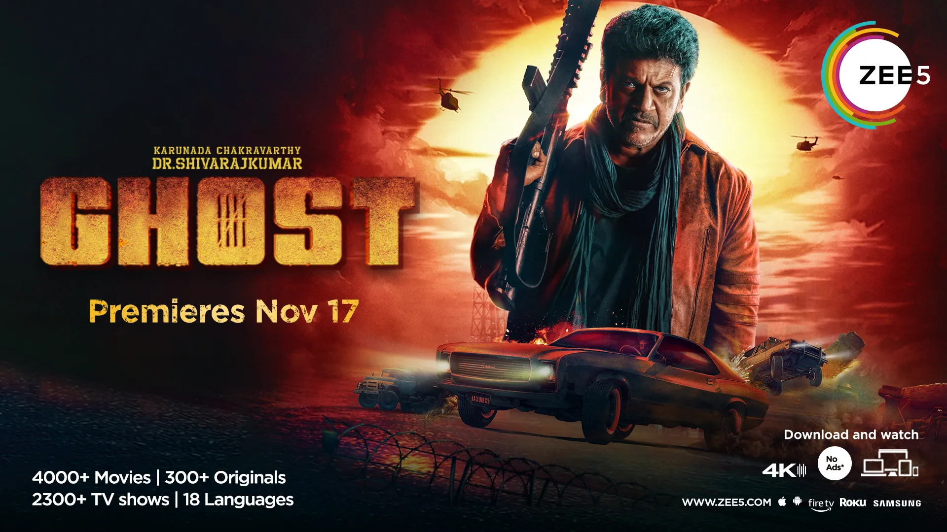 ZEE5 Global Announces The World Digital Premiere Of Shiva Rajkumar Starrer Kannada Blockbuster ‘Ghost’