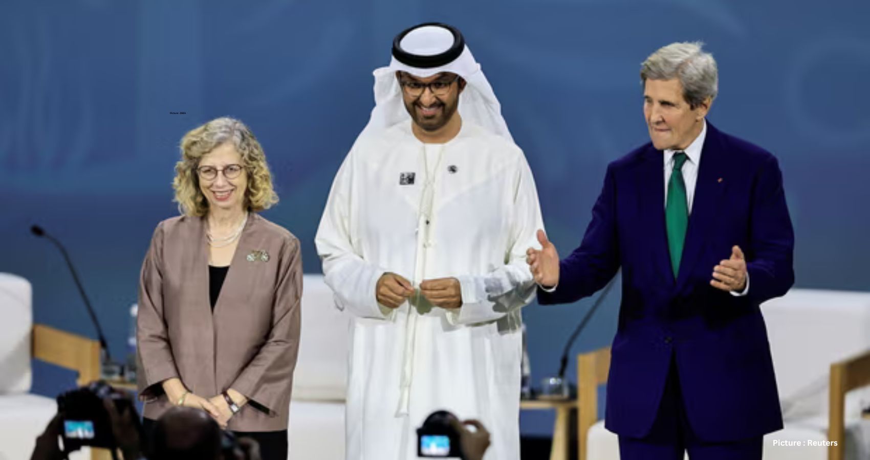 Featured & Cover Sultan Al Jaber flanked by Unep’s executive director Inger Andersen and US climate envoy John Kerry at a Cop28 session this week Photograph Thaier Al SudaniReuters