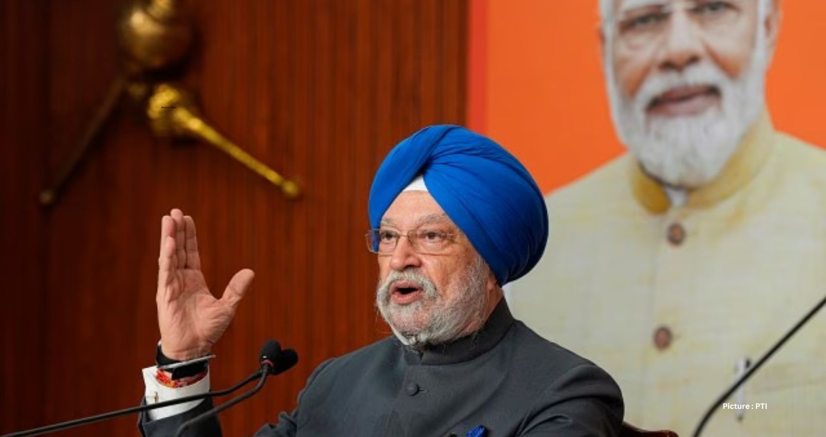 Featured & Cover Union Minister Hardeep Singh Puri addresses the media at his residence in New Delhi on Friday (Photo PTI)