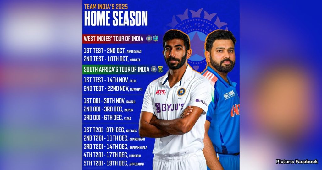 India to Begin 2025 Home Cricket Season with West Indies Tests and Full South Africa Tour