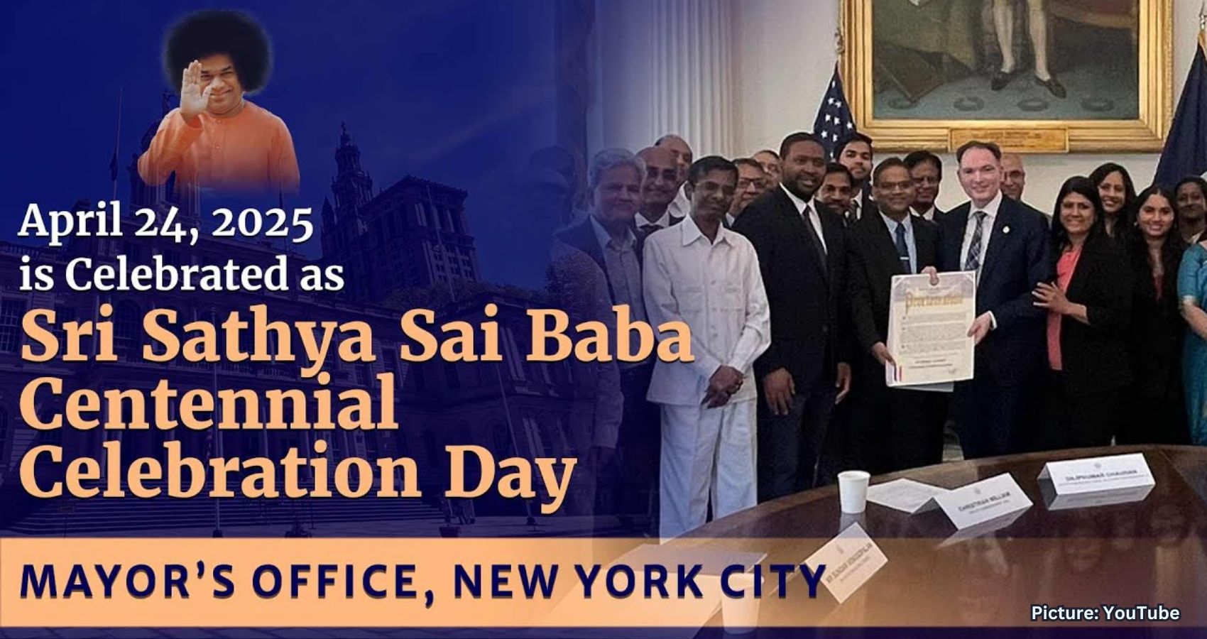 New York City Proclaims April 24 as Sri Sathya Sai Baba Centennial Celebrations Day