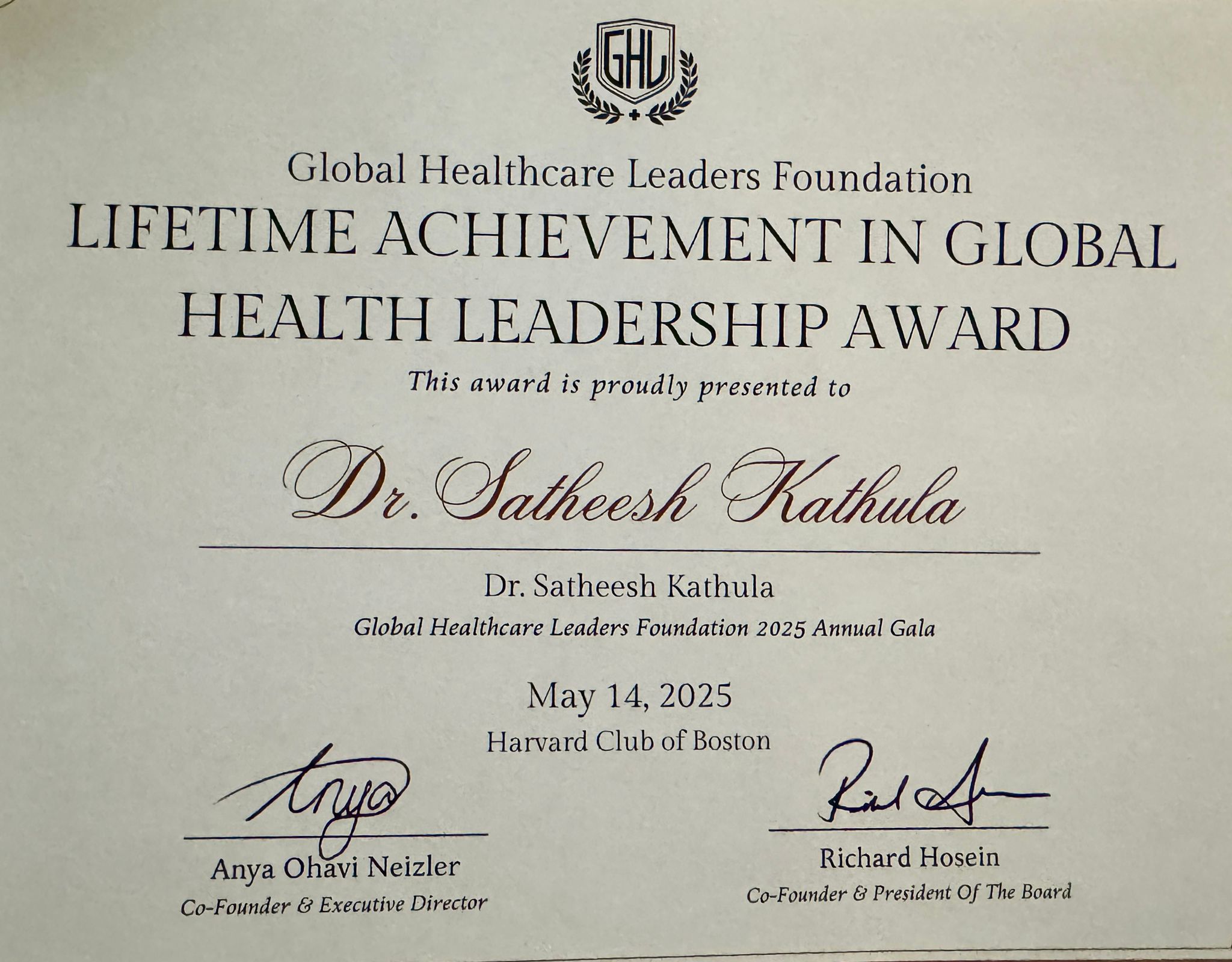 Dr Satheesh Kathula Honored with Lifetime Achievement in Global Healthcare Leadership