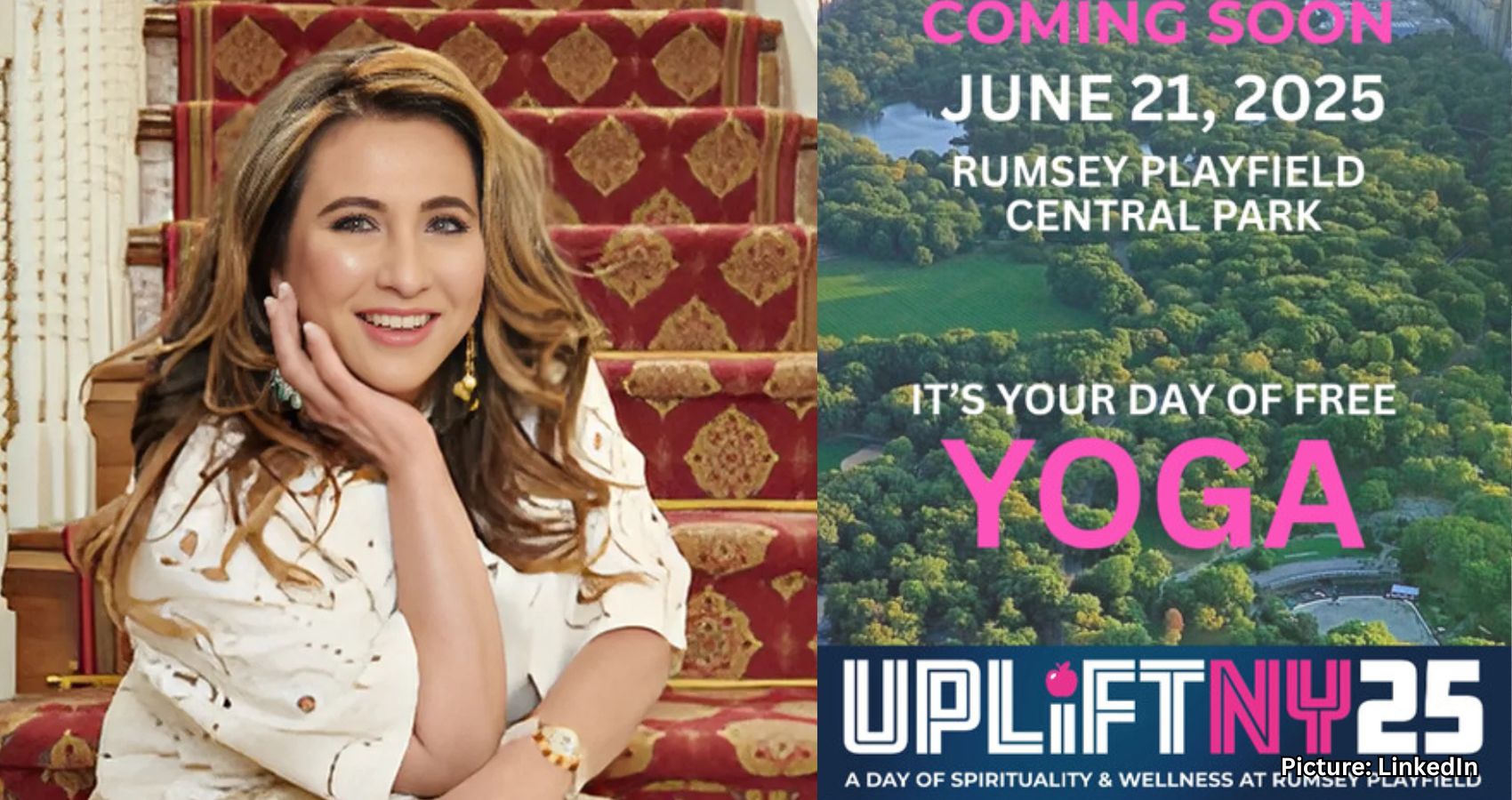 Meera Gandhi, founder of the Giving Back Foundation, celebrates International Yoga Day on June 21, 2025.TITLED “UPLIFTNY 2025”, Held in Central Park, NY