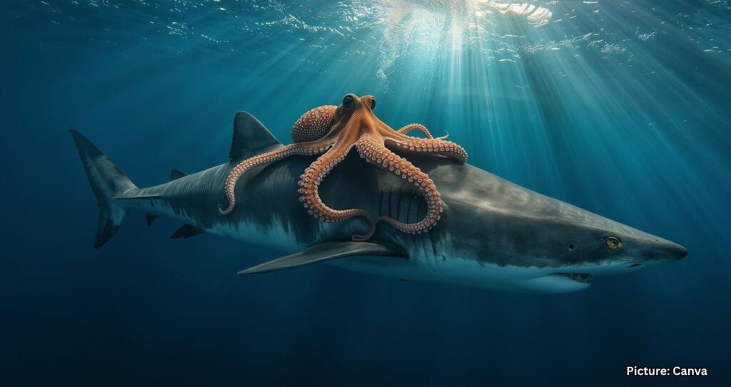 Rare Sighting of Octopus Riding Shark Captured on Camera