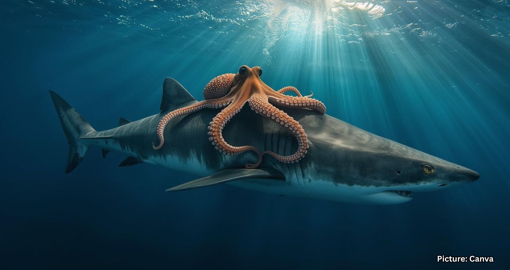 Featured & Cover Rare Sighting of Octopus Riding Shark Captured on Camera