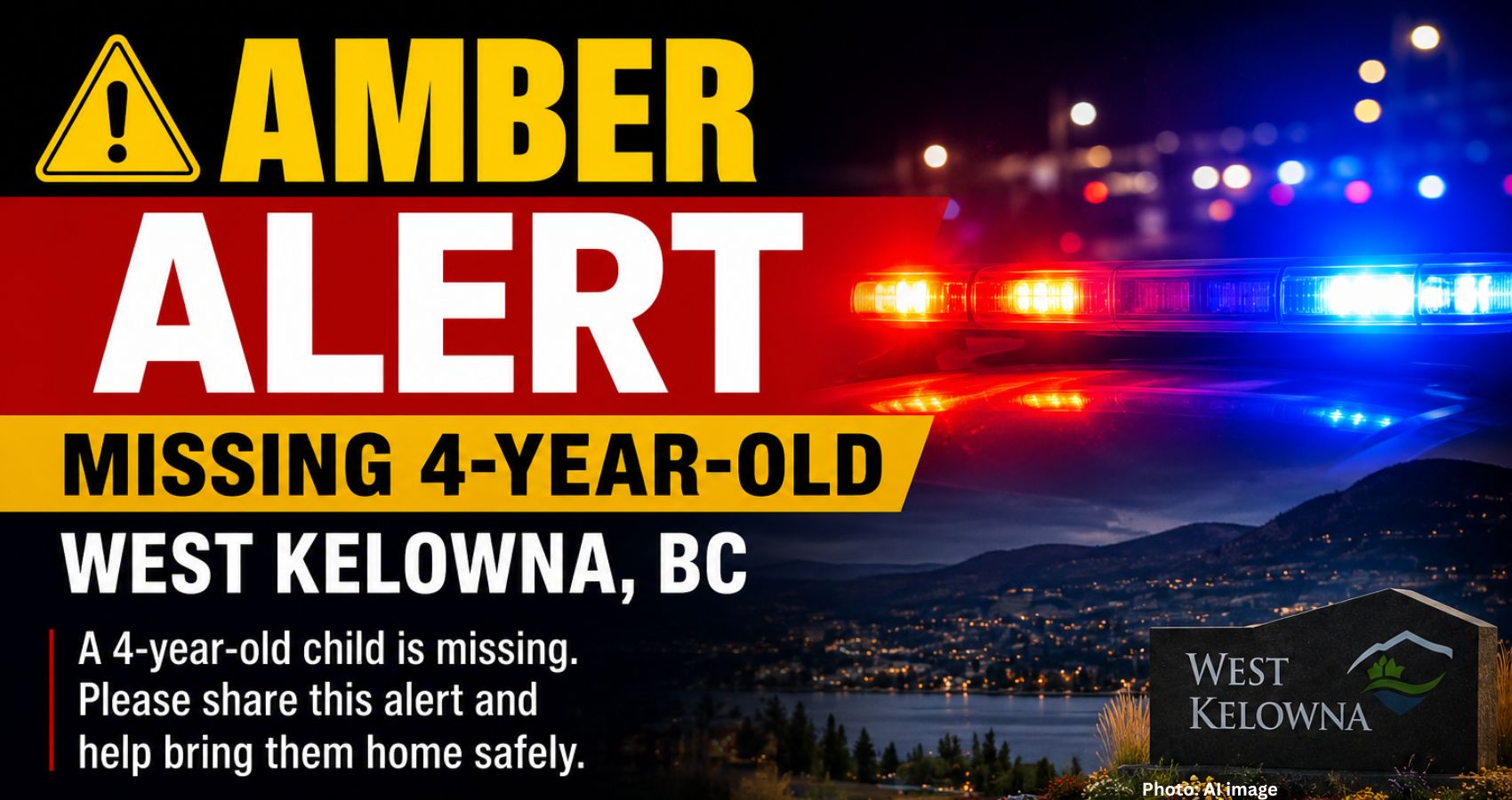 Amber Alert Issued for Missing 4 Year Old in West Kelowna